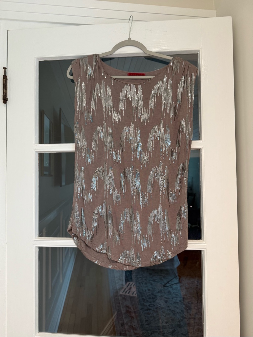 Velvet Taupe Sequin-Embellished Sleeveless Tank